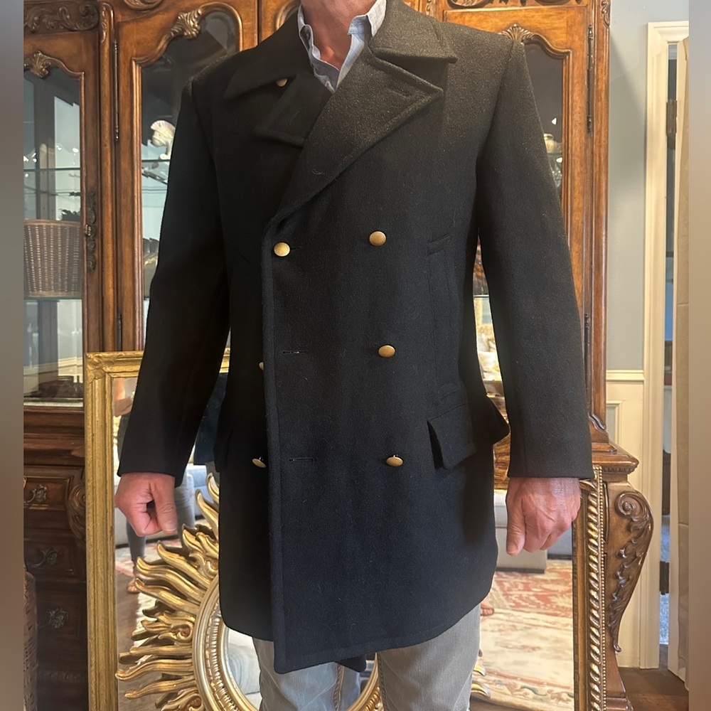 Men's Black Double-Breasted Navy Pea Coat